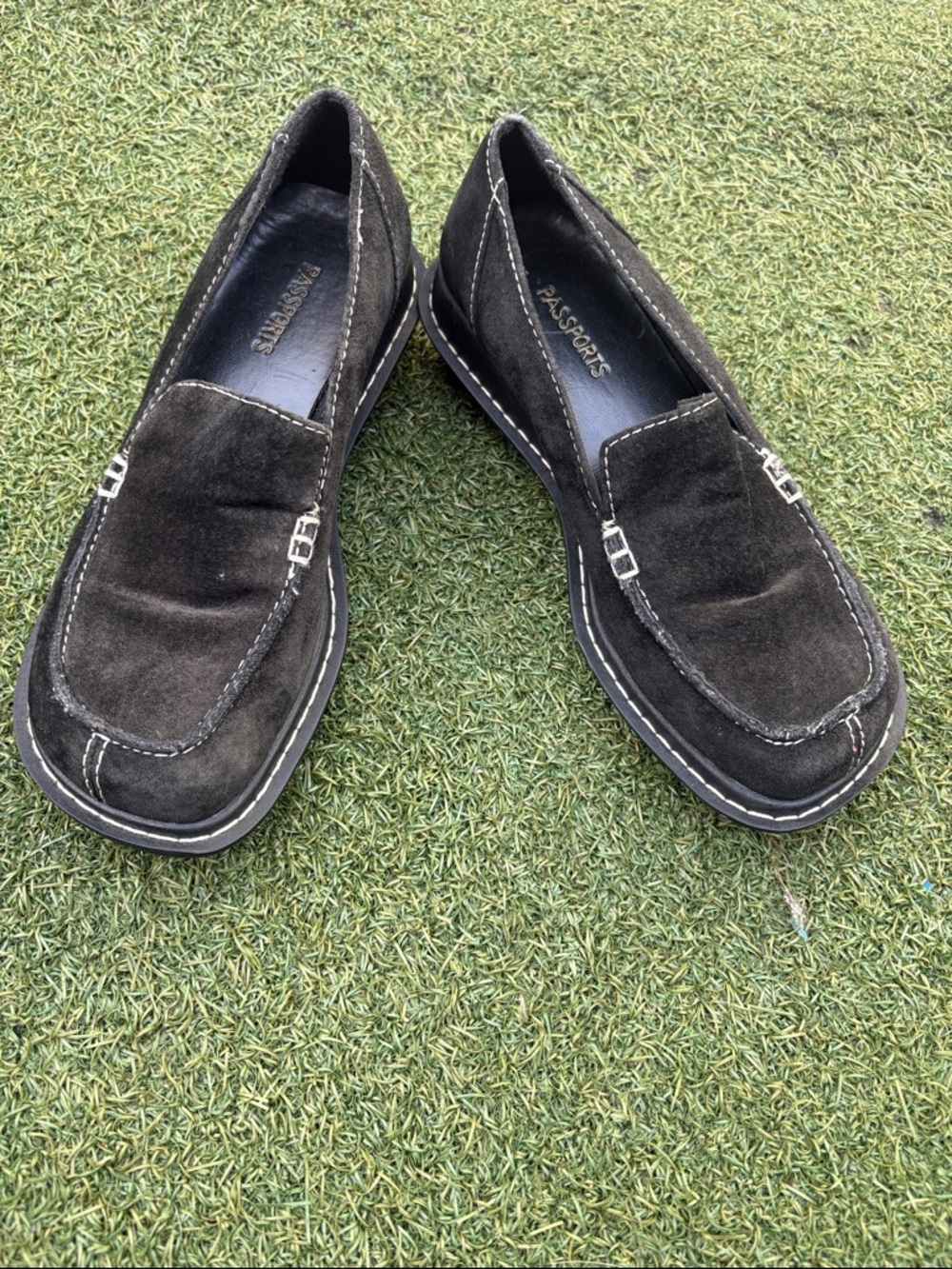 Passport Black Suede women Slip-On Loafers with Stitch Detail size 6